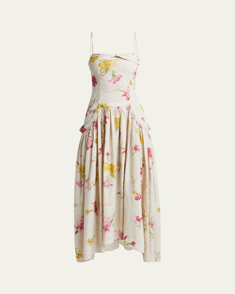 Floral High-Low Linen Dress